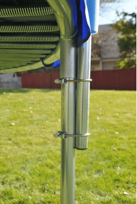 The stand of a round trampoline safety enclosure