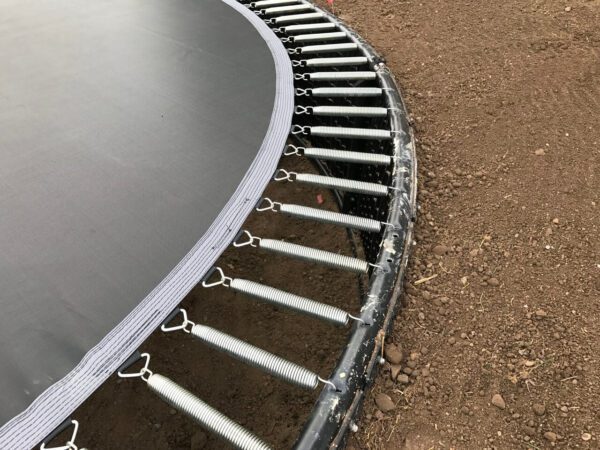 A round trampoline safety enclosure with springs