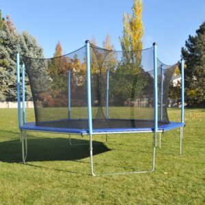 An octagon trampoline with an enclosure