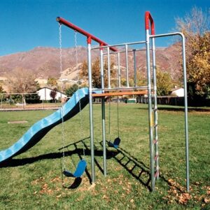 A park and the mountains with slides